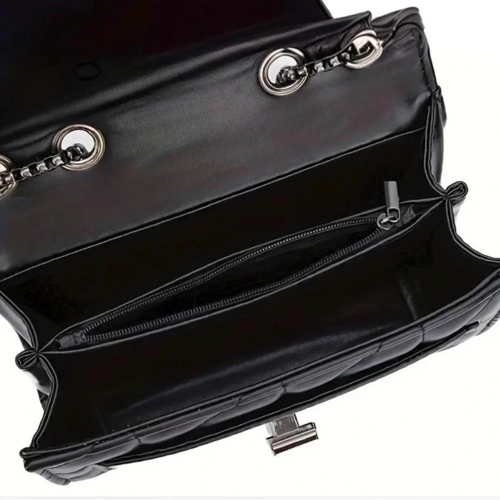 Women's NEW Black Quilted Chain Crossbody Bag - Picture 2 of 10